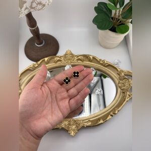 Lucky Alhambra Black Clover Stud Earrings –Sterling Silver Gold Plated with Logo